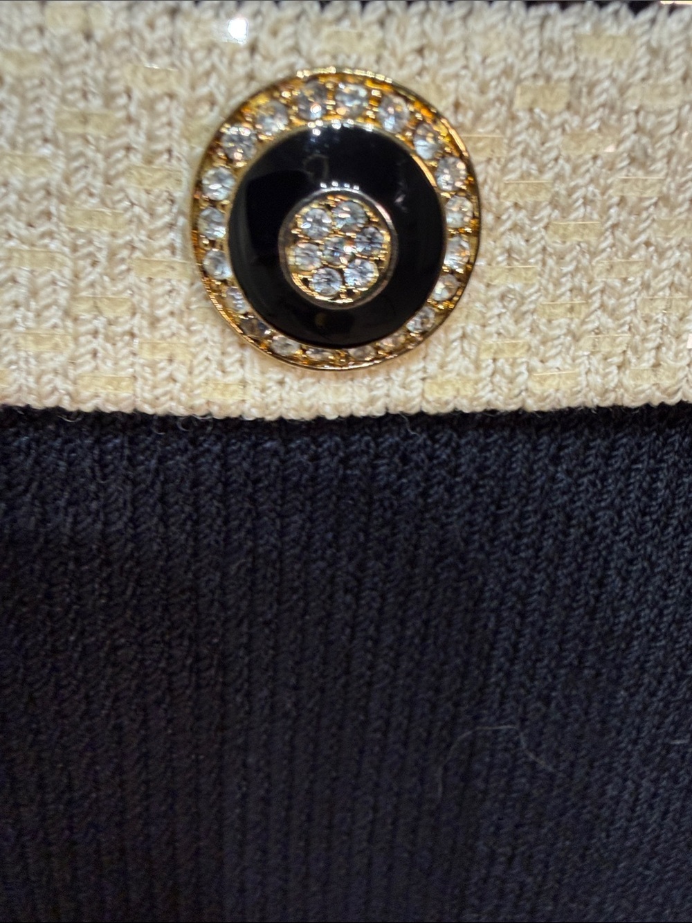St. John Evening by Marie Gray Black & Ivory Wool Cardigan Jeweled Buttons 8 - Picture 5 of 8
